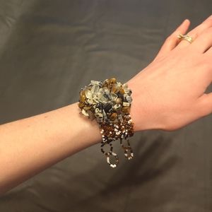 Brown and Cream Woven Seed Bead Stone Glass Bracelet